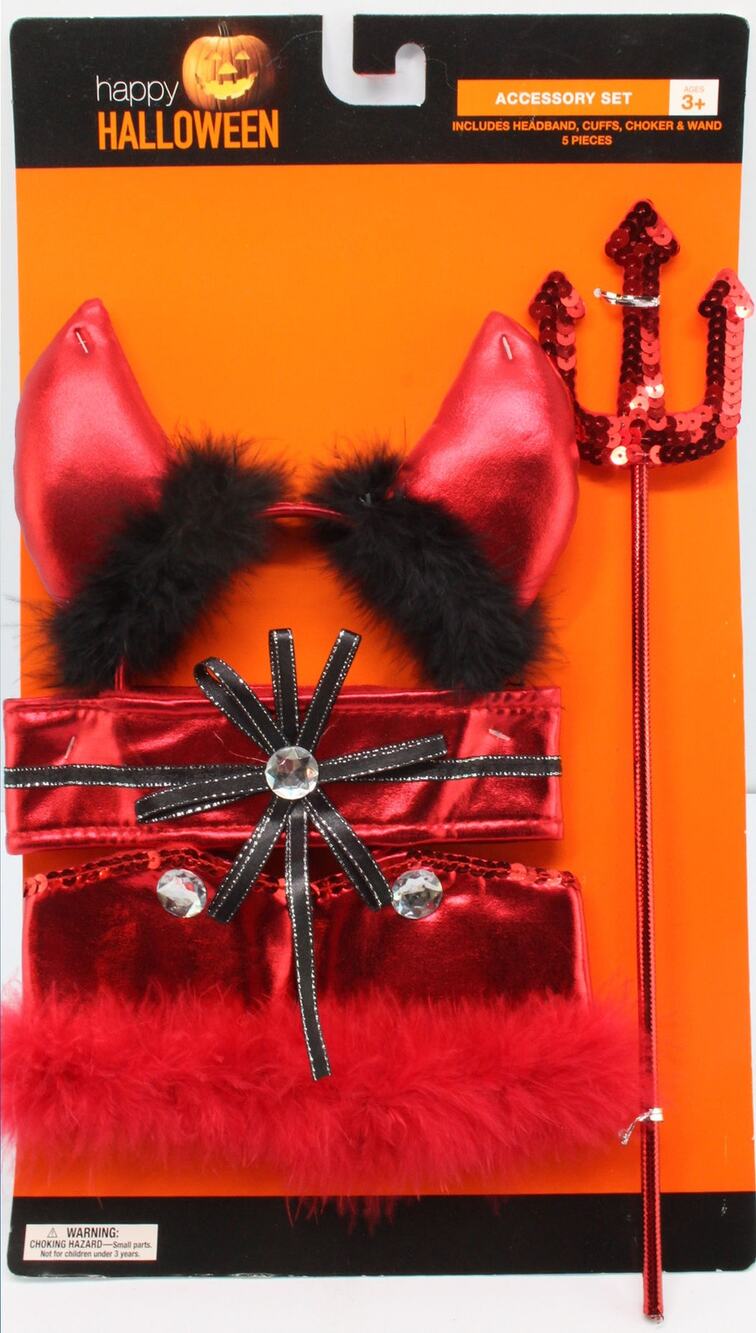 Halloween Cosplay Devil Demon Costume 5pcs: Ears Choker Cuffs Trident Pitchfork